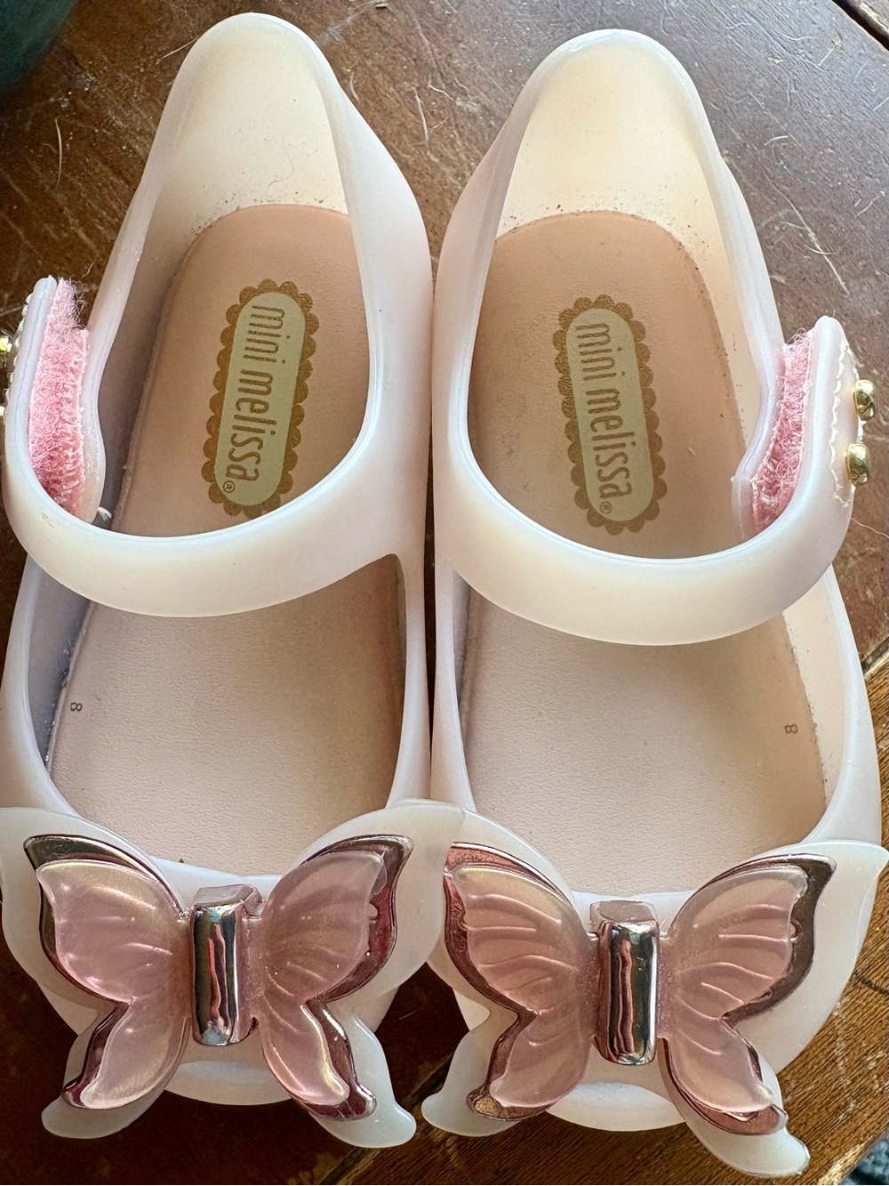 Mini Melissa Pale Pink Jelly Mary Janes with Metallic Pink Butterflies